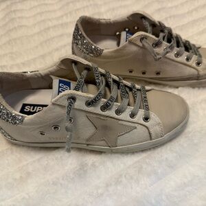 Golden Goose Cream Silver Glitter Sneakers